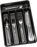 madesmart Small Silverware Tray, Compact 5 Compartment Flatware Organizer for Forks, Knives & Spoons, Non Slip, Soft Grip Lining, Fits Small Drawers, Carbon