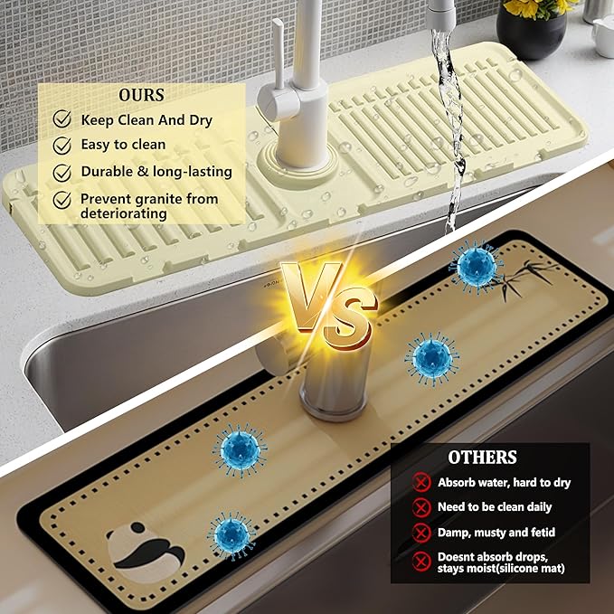 Faucet Mat for Kitchen Sink, Silicone Faucet Handle Drip Catcher Tray Mat, Silicone Kitchen Sink Splash Guard, Ideal Protective Tray for Stone Sinks in Kitchen & Bathroom