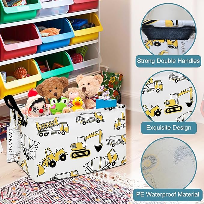 FANKANG Storage Bins, Nursery Hamper Canvas Laundry Basket Foldable with Waterproof PE Coating Large Storage Baskets for Kids Boys and Girls, Office, Bedroom, Clothes,Toys(Rec-excavator）