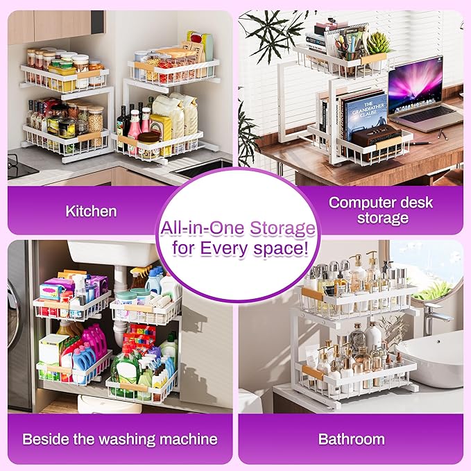 ADBIU Under Sink Organizer, 2 Pack 2 Tier Expandable Height