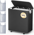 LAMU 160L Laundry Hamper with Wheels, Black Rolling Laundry Basket with Lid and 3 Removable Laundry Bag, Large Capacity 3 Section Dirty Clothes Hampers for Laundry Room, Bedroom, Bathroom, Dorm