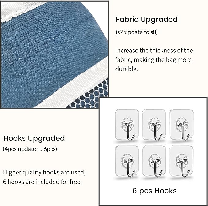 Kanrichu 2pcs Large Wall Hanging Organizer Bag, Linen Fabric Door Hanging Storage Baskets with Pockets, Waterproof Bin for Kitchen, Bedroom, Office, RV Camper (Blue)