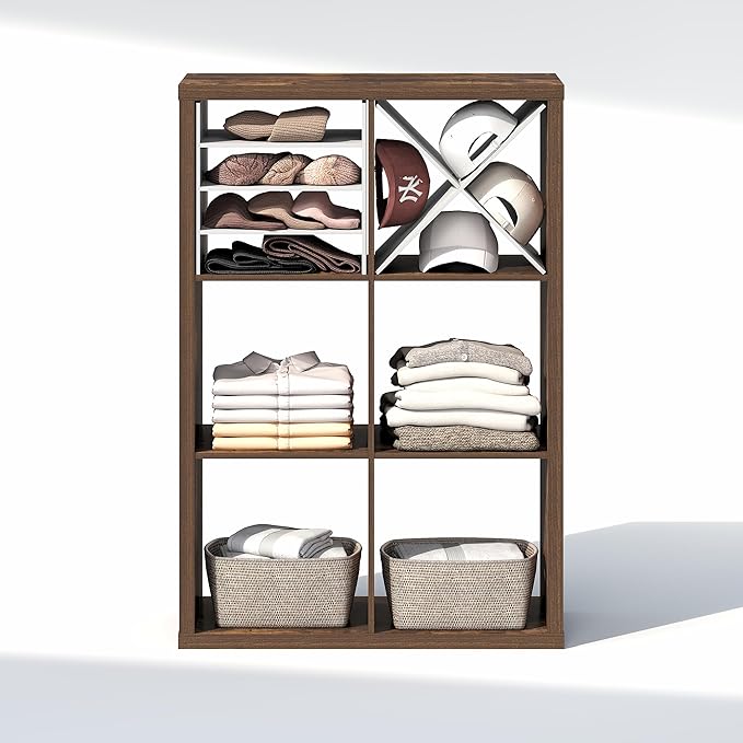 Furinno Cubic Closet Organizers and Storage, 6-Cube Closet Organizer, Open Shelf Closet Storage, Extra Thick Frame for Wardrobe, Bedroom, Living Room, Amber Pine