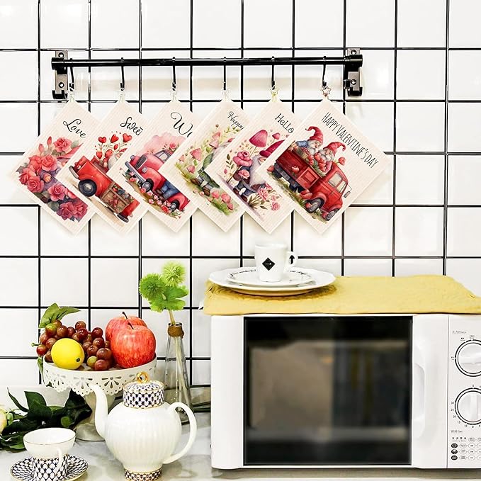 Morigins Wholesale Swedish Dish Cloths - 6 Pack Reusable Compostable Kitchen Cloth,Cellulose Sponge Dish Cloths Dish Towel Set (Gnome)