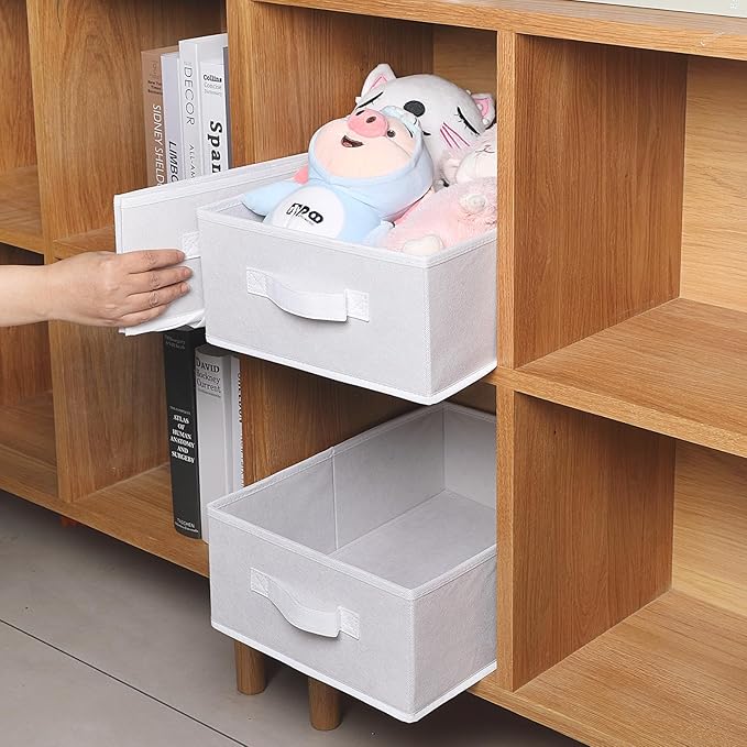 BOMKEE Clothings Collapsible Storage Bins, Foldable Organizers and Storage Baskets Cube Storage Bin for Bedroom Living Room (4 Pack) (White, 15.4x11.4x5.5inch)