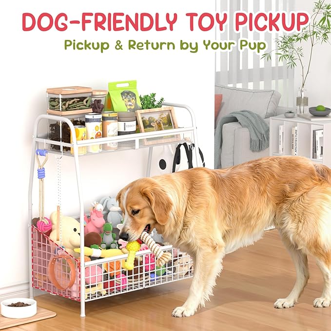 Indestructible Large Dog Toy basket, Toy Box for Dogs,Pet Toys Bin Dog Metal Wire Basket for Toys, Food Storage, Storage Organizer Chest Storage, Toy Box for Living Room Area (White)