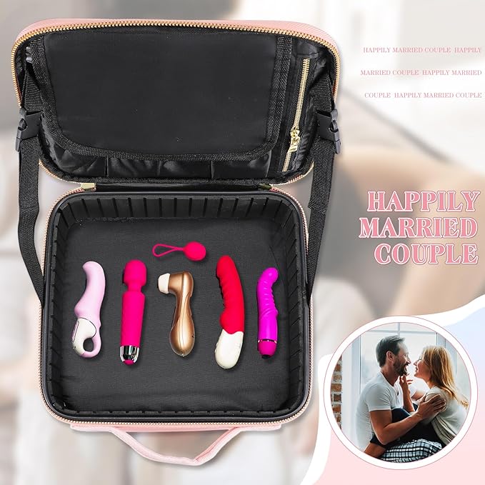 Eccliy Adult Game Toy Storage Organizer Case for Women and Men 14.6 x 10.2 x 4.3 Inches Lock Box Toy Travel Bag Locking Game Storage Box Travel Bag(Pink)