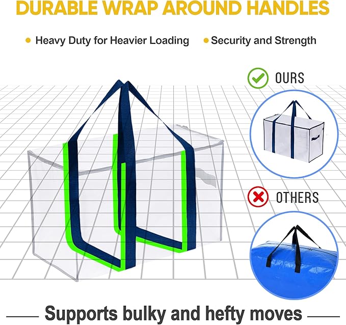 VENO 10 Pack Moving Bags and Large Christmas Storage Bins with lids. Alternative to Moving Boxes, Packing Supplies for College. Extra Large Heavy Duty Totes for Packaging (Clear, 10 Pack)
