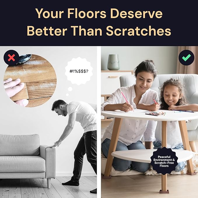 CasterMaster Chair Leg Floor Protectors & Furniture Sliders - 2 Inch, Round Brown, 4 pcs Non Slip Furniture Pads for Hardwood Floors, Noise Reduction Rubber Grippers, Couch Stoppers, Feet Coasters