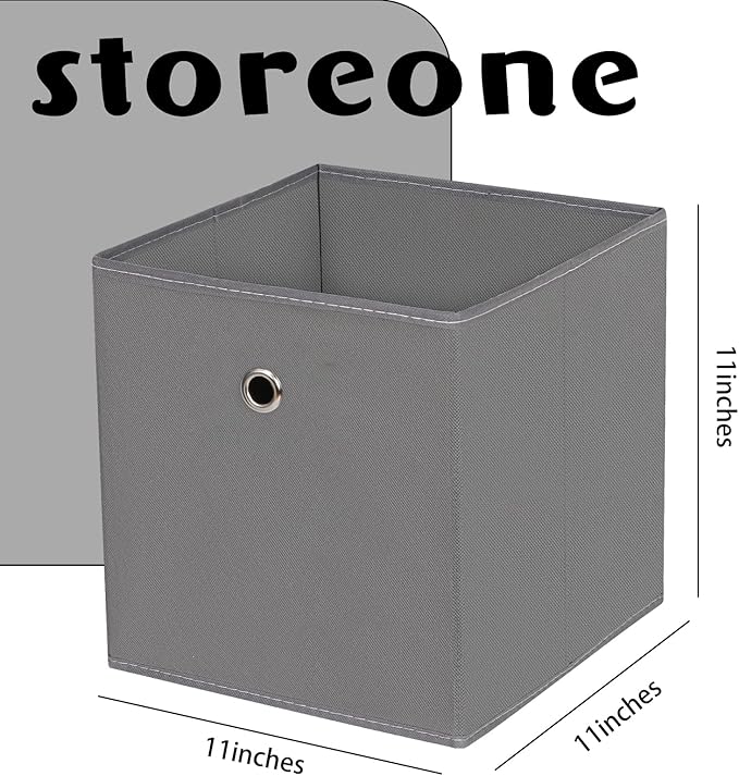 Fabric Cubes Storage Containers ,11 Inch Cloth Storage Cube Foldable Storage Bins Cubes Organizer Baskets with Dual Handles for Shelf Closet Set of 3,(Grey)