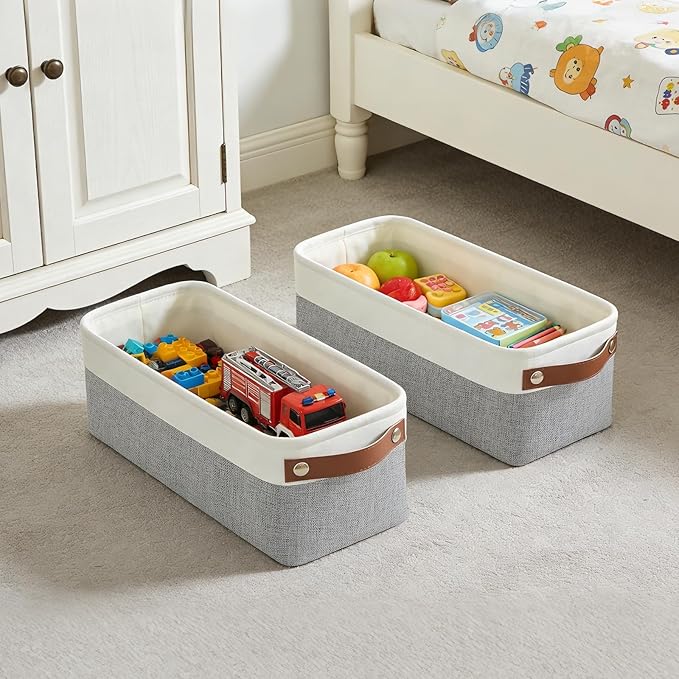 Small Fabric Storage Baskets, 15x6x5 inch Narrow Storage Bins 4-Pack Long Storage Basket for Organizing with Handles, Decorative Basket for Closets, Shelves, Toilet Paper, Grey