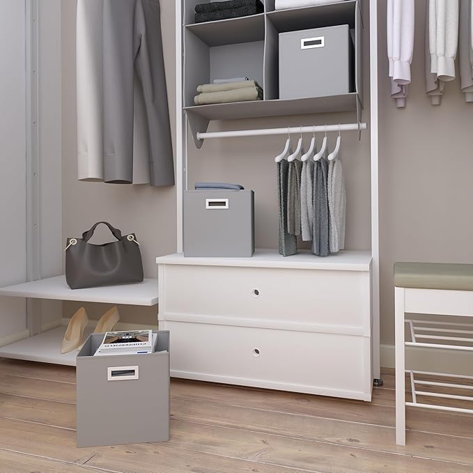Martha Stewart Essential Collapsible Stackable Decorative Home Storage Cube Organization, Set of 2 Craft Cubes, Grey
