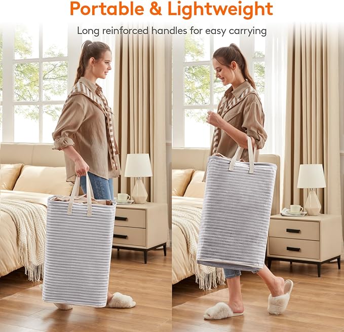 Lifewit 2 Pack Laundry Hamper Large Collapsible Laundry Baskets, Freestanding Waterproof Clothes Hamper with Easy Carry Handles in Laundry Room Bedroom Bathroom College Dorm, Grey, 2 x 65L