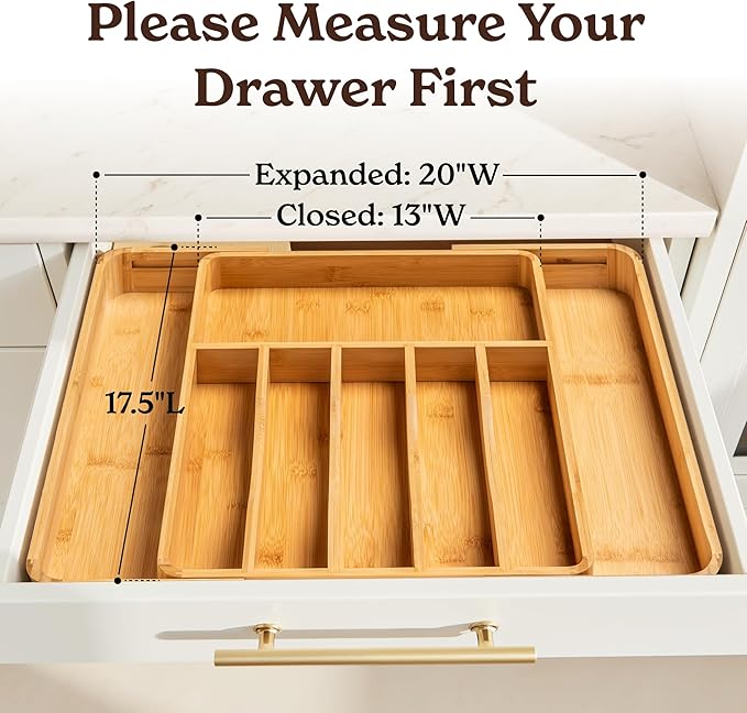 SMIRLY Silverware Drawer Organizer – Bamboo Kitchen Drawer Organizer, Adjustable Utensil Holder and Cutlery Tray, Drawer Dividers for Flatware and Kitchen Utensils | Adjustable, Drawer Dividers, Flatware, Kitchen Utensils