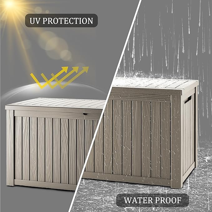 200 Gallon Lockable Resin Outdoor Storage Box, Waterproof & Weather Resistant Deck Box for Patio Cushion, Garden Tools & Pool Accessories, Grey