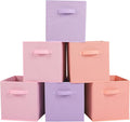 Stero Fabric Storage Bins 6 Pack Fun Colored Durable Storage Cubes with Fabric Handles Foldable Cube Baskets for Home, Kids Room, Closet and Toys Organization Purple, Pink, peachpuff