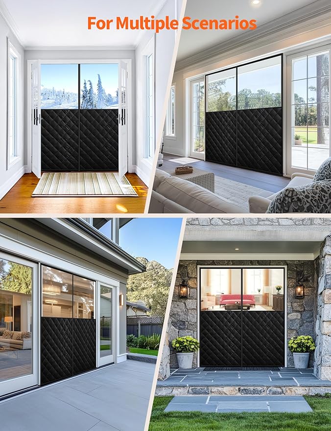 Magnetic Thermal Insulated Door Curtain for 72"x 80" Doors, Visible Door Cover for Heat Insulation, Magnetic Closure Thick Draft Blocker Blanket for Doorway to Keep Warm in Winter Cool in Summer