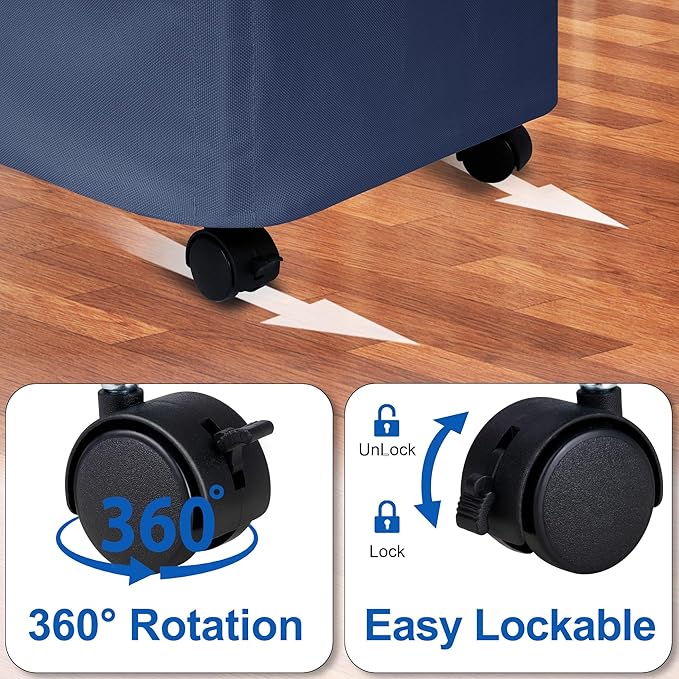 Slim Laundry Hamper with Lid and Wheels, Small Rolling Laundry Basket with Handle for Small Spaces, Tall Dirty Clothes Hampers for Dorm, Bathroom and Bedroom, 75L, Blue