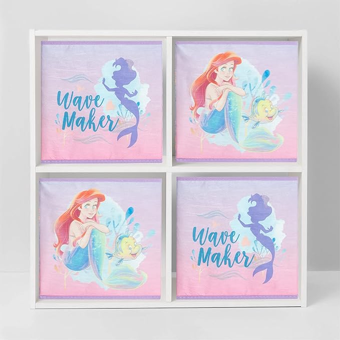 Disney Little Mermaid Storage Cubes,Set of 2 Spacious Collapsible Bins with Handles, Kids Toy Organizer for Bedroom & Playroom, 10" x 10"