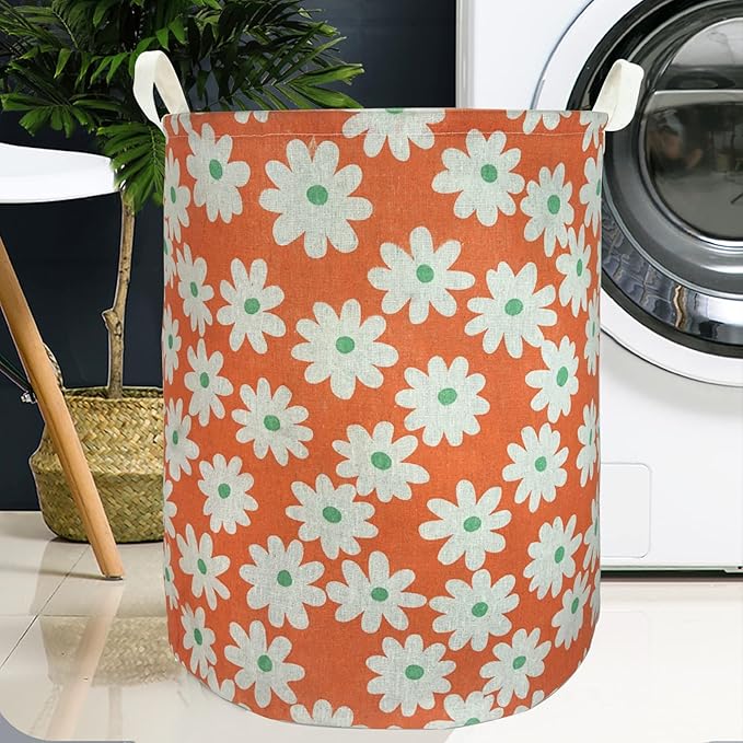 Merdes 19.7’’ Waterproof Foldable Laundry Hamper, Dirty Clothes Laundry Basket, Linen Bin Storage Organizer for Toy Collection (Little Flower)