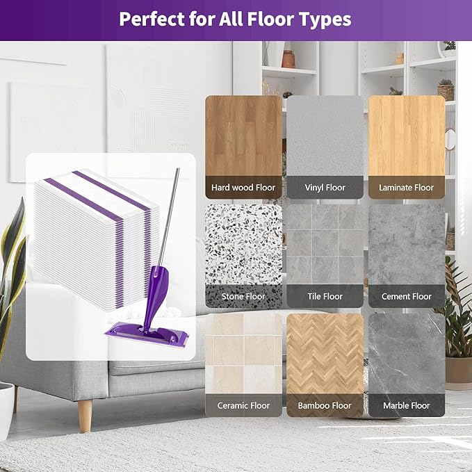 55 Count Wet Jet Pads Refills Compatible with Swiffer WetJet, Disposable Mop Pads for Multi-Surface Floors, Thick & Super Absorbent Wet Mop Refills for Hardwood, Tile, Laminate Cleaning