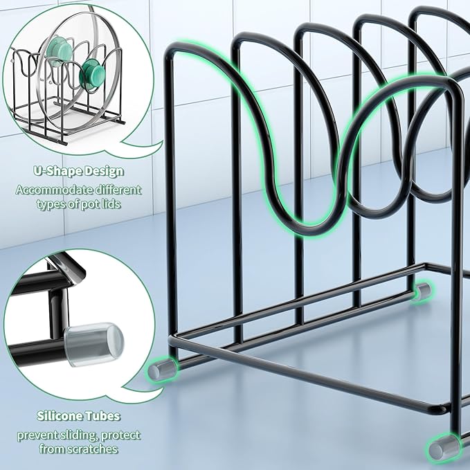 Pot Lid Organizer Rack,1.6in Wide Cutting Board Organizer for Pan Lids,Baking Sheets,Cookie Sheets, with 4 Slots,Cutting Board Holder Rack (2PC-Large)