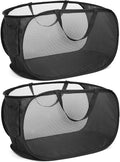 Durable Collapsible Laundry Baskets, Mesh Pop Up Laundry Hamper with Side Pocket, Foldable Clothes Hamper with Reinforced Carry Handles for Laundry, Bathroom, Kids Room, Dorm or Travel 2 Pack Black
