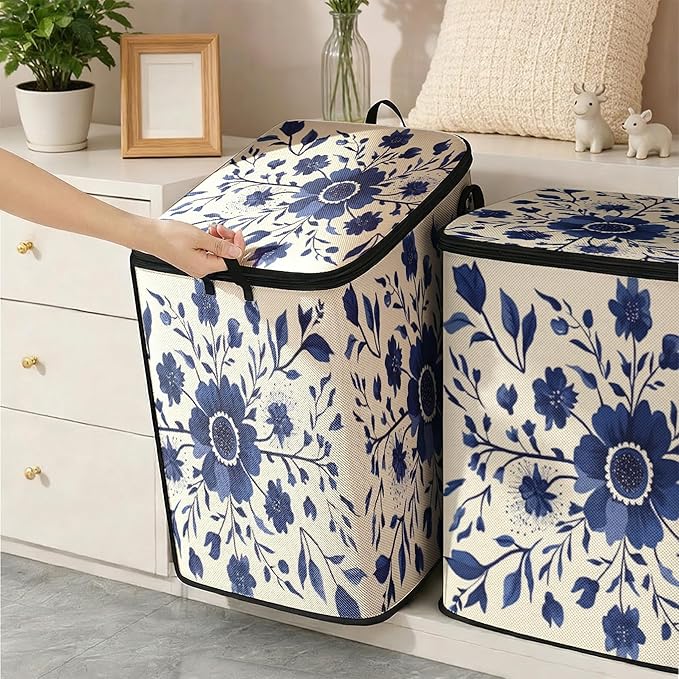 2pcs closet organizers and storage under bed,clothing blanket sweater sheet bedding comforter duvet quilt pillow toy storage bags with lids,dorm room essentials for containers 95L