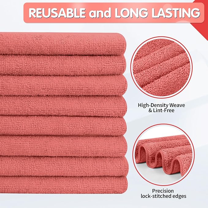 FIXSMITH Red Microfiber Cleaning Cloth -Pack of 8, Highly Absorbent Cleaning Rags, 16"X12" All Purpose Cleaning Towels for Housekeeping, Kitchen, Car, Lint Free and Reusable Microfiber Towels
