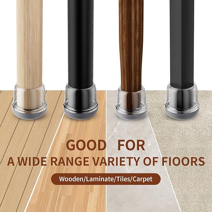 Ezprotekt 24 Pcs Chair Leg Floor Protectors, Chair Leg Caps, Silicone Protectors Covers for Hardwood Floors & Carpet, Pet Dust & Hair Proof Chair Pads - for Dining Table Chair, Clear L Fit (0.87"-1")