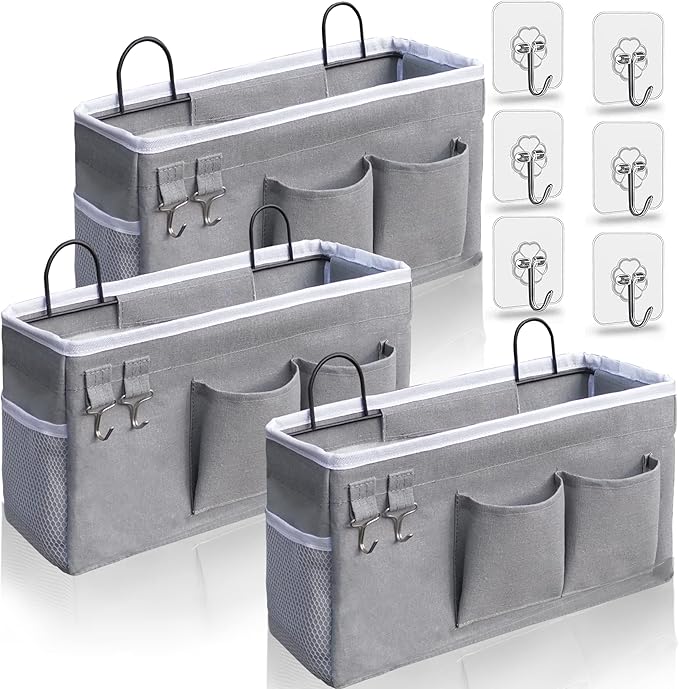 Kanrichu 3pcs Hanging Baskets for Organizing,Fabric Wall storage Basket,Wall Organizer for Closet,Kitchen, Bedroom, Office, RV Camper,Locker (Gray)