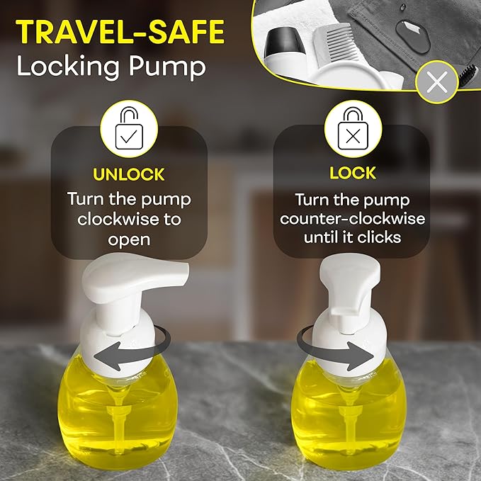 BRIGHTFROM Foaming Soap Dispenser Pump Bottles, BPA Free Empty Refillable Plastic Container for Liquid Soap - Kitchen, Bathroom, Commercial - 8oz (250ml) Pack of 2 Clear