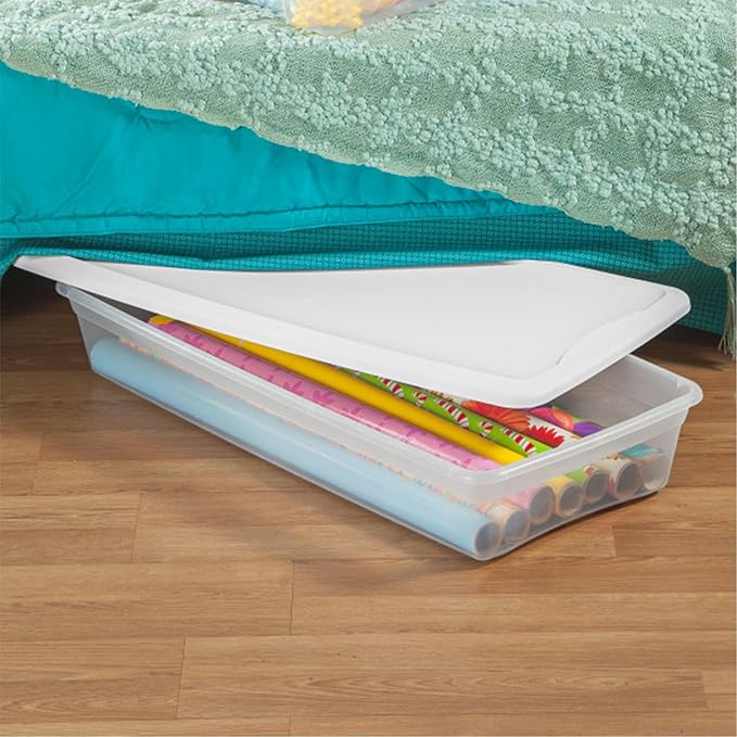 Sterilite 24-Pack 41 Quart Storage Box, Stackable Clear Plastic Bins with Snap-On Lids - Heavy-Duty Organizing Containers for Closet, Bathroom, and Office