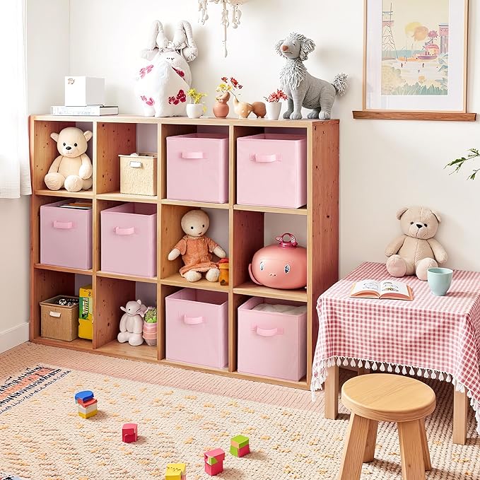 Cupic Cupid 11x11 Storage Cubes, 6 Pack Open Storage Bins with Handles, Storage Cube Organizer for Clothes and Toys, Collapsible Cube Bins for Closet, Shelves, Offices, Pink