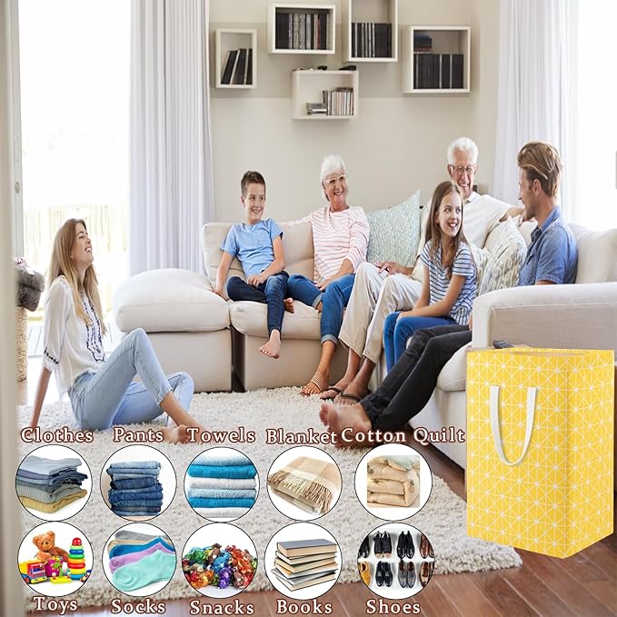 Waterproof Laundry Hamper Collapsible Laundry Basket Leather Handle Laundry Bag Large Clothes Storage Toy Organization for Bathroom Bedroom Laundryroom College Dorms (Nursery Bins Boxes-004)