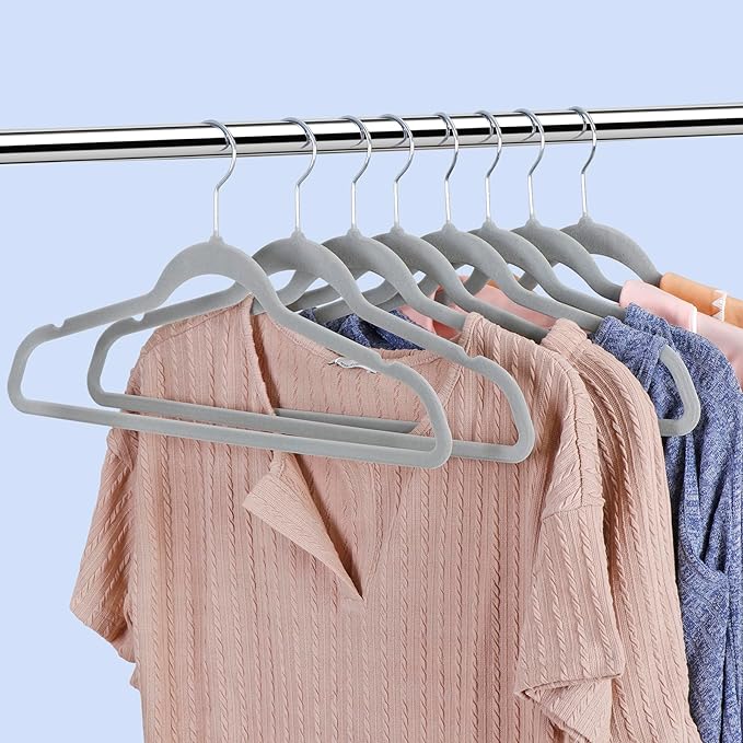 ZENSTYLE 100 Pack Ultra Thin Velvet Hangers - Non Slip Clothes Suit Hangers, 360 Degree Swivel Hook, Velvet Flocked Surface
