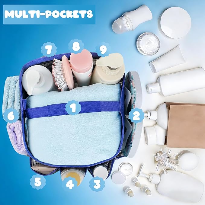 Attmu Mesh Shower Caddy Portable for College Dorm Room Essentials with 8 Pockets, Hanging Shower Caddy Dorm Basket, Quick Dry Shower Bag for Bathroom