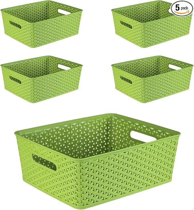 5PCS Plastic Storage Baskets, Small Baskets for Organizing, Small Pantry Organizer Basket Bins. For Countertops, Cabinets, Bedrooms, and Bathrooms Wait ( Green )