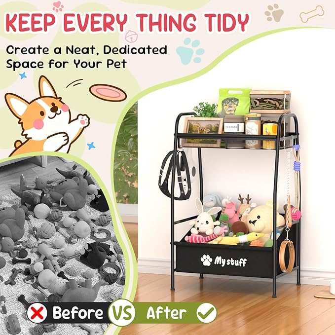 Medium Dog Toy basket, Toy Box for Dogs, Pet Toys Bin Dog Metal Wire Basket for Toys, Food Storage, Storage Organizer Chest Storage, Toy Box for Living Room Area (Black)