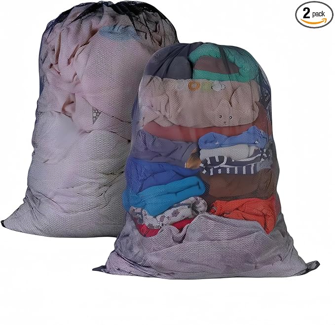 2 Pack Large Mesh Laundry Bag, 24×36 inch Heavy Duty Mesh Laundry Bags Drawstring Lockable, Laundry Hamper Liner, for Factories, College, Travel, Dorms, Family and Apartment Dwellers, Black