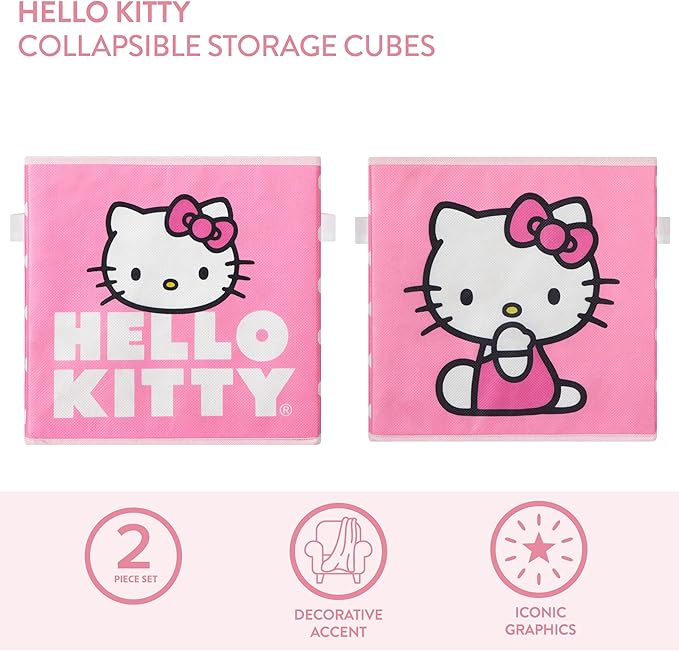 Hello Kitty Set of 2 Durable Storage Cubes with Handles, 10"x10"x10" Cubes