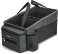 Car Back Seat Organizer - Road Trip Essentials Kids, Automotive Organization Car Accessories for Women Men Interior with Cup Holders, Tissue Box, Mesh Pockets, Grey