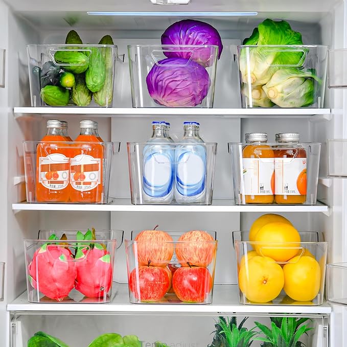 AntStep Clear Plastic Storage Bins - 12 Pack Pantry Organizers and Storage,Large Clear Pantry Organizer Bins, Plastic Containers with Handle for Kitchen,Freezer,Cabinet,Closet,Bathroom Under Sink