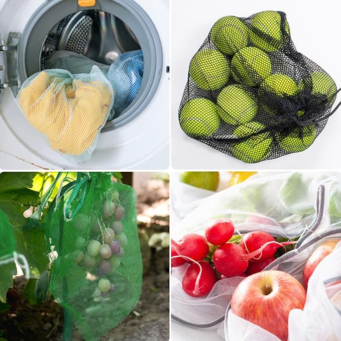 PLULON 15 Pcs Mesh Bag Drawstring Mesh Laundry Bags, 13 x 15.5 Inch Nylon Drawstring Bag for Pool Beach Ball Toys Storage Bag for Collecting Travel Sports Gym (Multicolor)