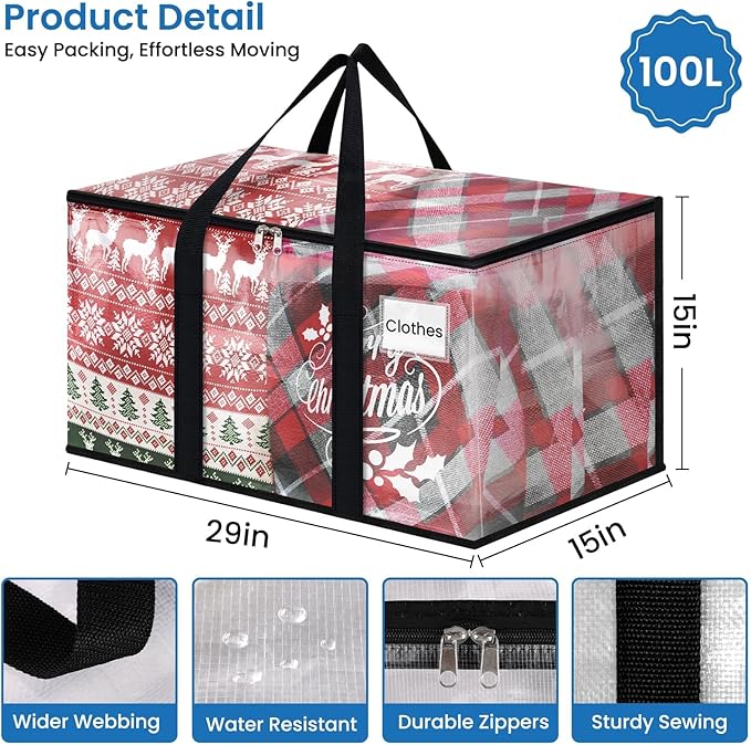 Clear Moving Bags Heavy Duty Extra Large, Moving Supplies with Reinforced Handle and Double Zipper, Storage Bags for Moving Essential, Packing Bags Alternative to Moving Box(4 Packs, Clear)