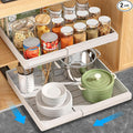 2 Pack Pull Out Cabinet Organizers Expandable, Plastic Slide Out Drawers for Kitchen, Bathroom, Pantry, Under Sink Storage, Pull Out Drawers Fixed with Adhesive Nano Film (White, 11.6''-17.5'')