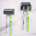 2 PCS Toothbrush Holder Wall Mounted with Cover for Bathroom, 2 Slots Toothbrush Storage Organizer for Shower, Self Adhesive Toothbrush Hanger Rack for Dorm, Cabinet (Brushed Grey)