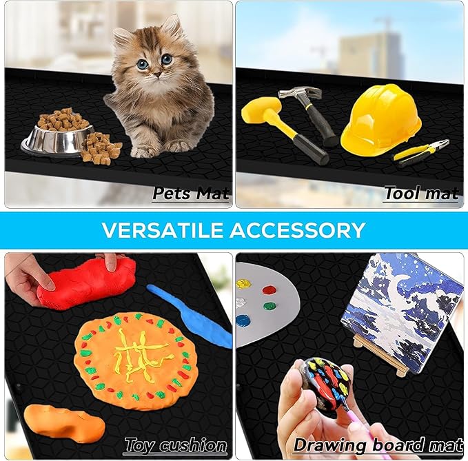 Under Sink Mat for Kitchen Silicone Waterproof Under Sink Liner, Flexible Sink Cabinet Organizer Tray with Drain Hole, Hold up to 3.3 Gallons Liquid, Easy to Clean (Black, 28X19)