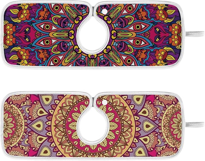 Sink Faucet Absorbing Mat Kitchen Sink Splash Guard Splash Faucet Drip Catcher for Bar RV Bathroom 2PCS 30x5.5in Mandala Pattern Purple and Orange