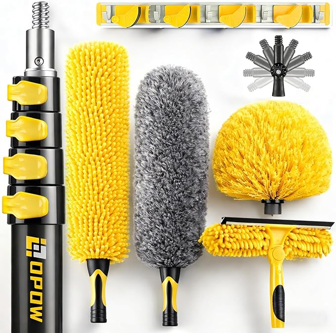 30 Foot High Ceiling Duster Kits with 7-24ft Heavy Duty Extension Pole, High Reach Duster for Cleaning,Microfiber Feather Duster,Cobweb Duster,Ceiling Fan Duster,Window Squeegee & Cleaner